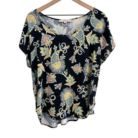 Loft Medium Navy Paisley Floral Short Sleeve Blouse - Picture 1 of 9